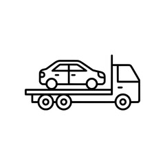 Obraz premium Minimal car transport icon with vehicle on carrier truck. Clean flat SVG design ideal for logistics, delivery, auto transport, and fleet services.