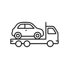 Fototapeta premium Minimal car transport icon with vehicle on carrier truck. Clean flat SVG design ideal for logistics, delivery, auto transport, and fleet services.