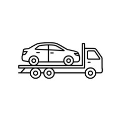 Fototapeta premium Minimal car transport icon with vehicle on carrier truck. Clean flat SVG design ideal for logistics, delivery, auto transport, and fleet services.