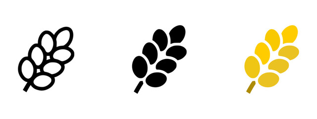 Fototapeta premium Wheat icon set, rounded soft style outline and solid versions, minimal flat vector, black monochrome grain symbol, clean modern agriculture and organic food design