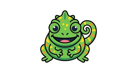 Fototapeta premium Smiling Cartoon Green Chameleon Character.
