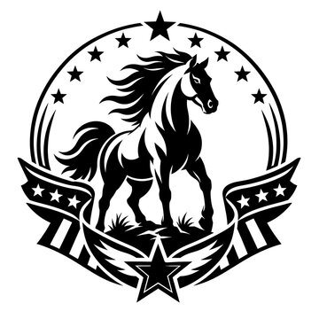 Black and white horse emblem with stars and wing design
