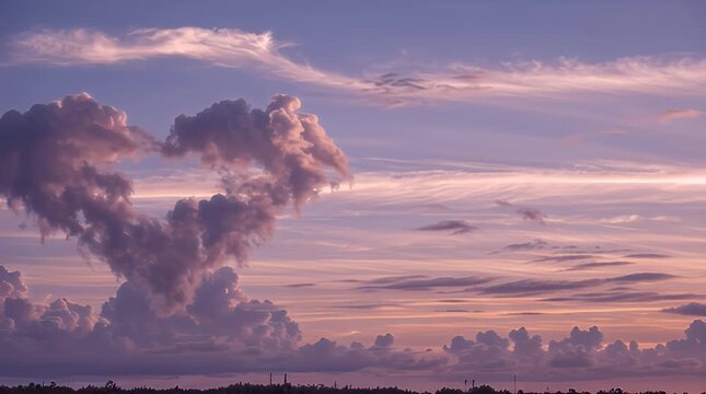 Heart shaped cloud formation drifting across a twilight sky in a premium cinematic wide steady cam glide for romance and wedding marketing