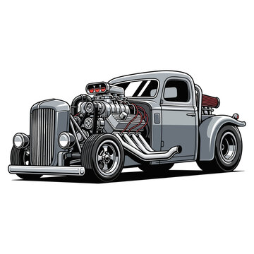Classic gray hot rod pickup truck illustration