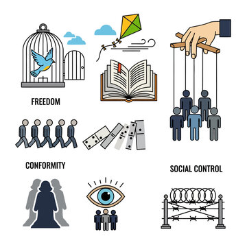 Conceptual illustration of freedom, control, and societal constraints