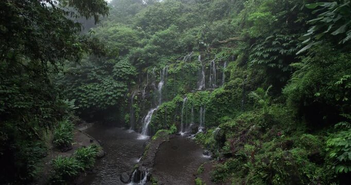 Drone shot of amazing waterfall in Bali