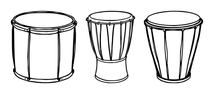 Black line art, white background: drum set with simple line art design featuring simple design, minimalist, black and white with illustrations and graphics