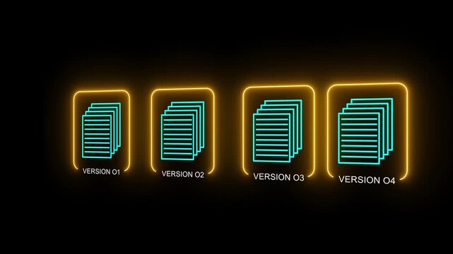 Document version control concept on the black background. Revision history and change tracking. Motion graphics of online document controlling animation 4k video