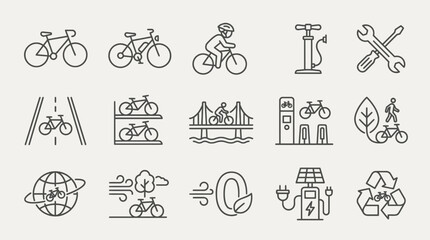 Obraz premium Bicycle Icons Set: Transportation, Eco-friendly, Health, and City Life