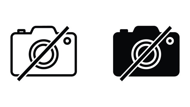 No camera icon set in outline and solid glyph style vector