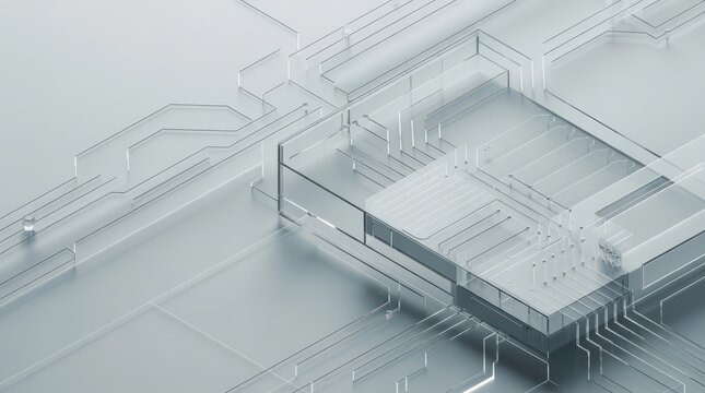 Modern architecture 3D render of a contemporary building design with structure, plan, and interior perspective