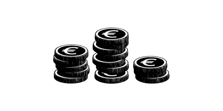 Coins money stack icon with euro symbol, monochrome vector style for finance, banking, budgeting and pricing