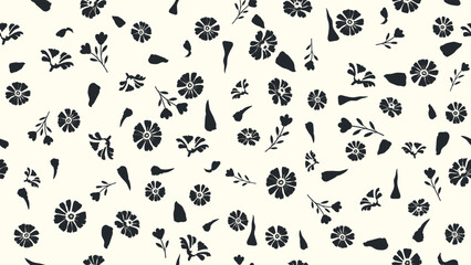 Obraz premium Monochrome abstract black and white drifting floral repeating texture, samless wallpaper and fabric design