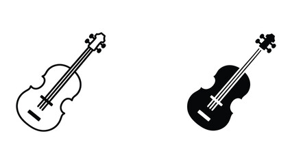 Violin icon set in outline and solid glyph style vector © OrchiDesign