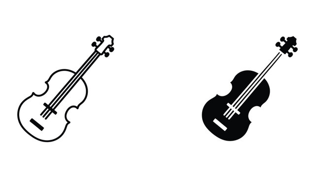 Violin icon set in outline and solid glyph style vector