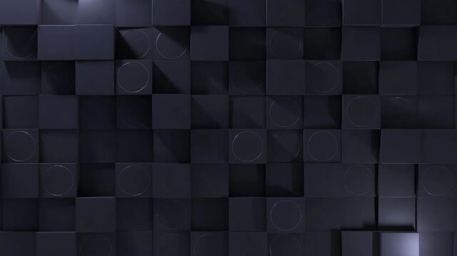 Dark cubic pattern with subtle circular details in minimal style on dark background, concept of modern abstract geometry