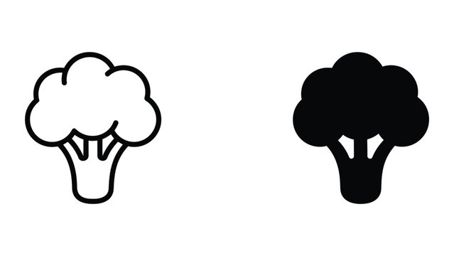Broccoli icon set in outline and solid glyph style vector