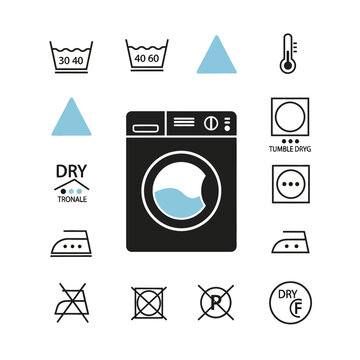 Laundry Symbols and Washing Machine Icon Illustration