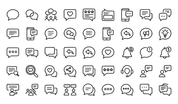 Comment Line Icon Set Featuring Feedback Dialogue Conversation and Chat Symbols