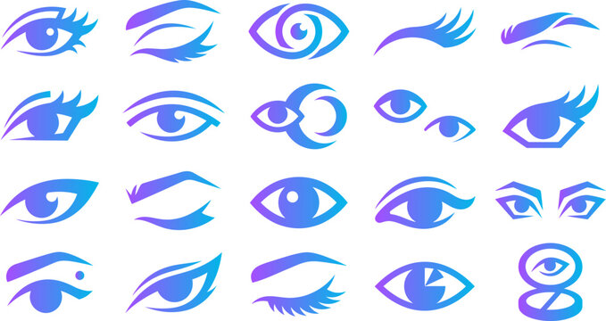 Eye and eyelash icons for beauty, vision, perception and ophthalmology concepts, cosmetic design.