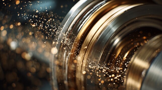 High-Speed Metallic Bearings Rotating with Lubrication Creating Sparkling Particles in Motion