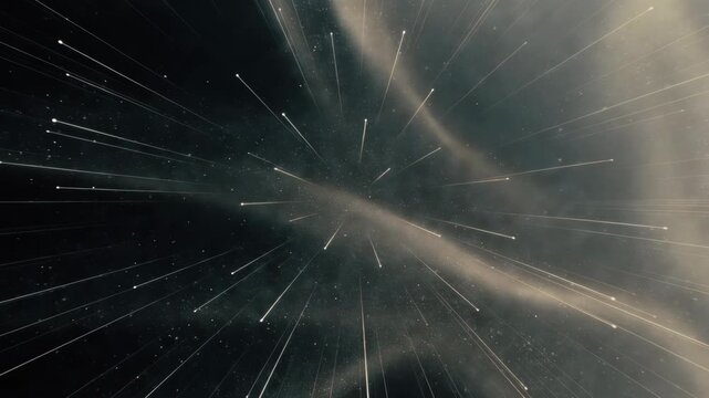 A view of radiant cosmic streaks in abstract style on a dark space background, expressing a concept of speed, motion, and vast universal energy