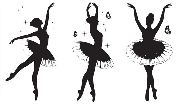 Graceful ballerina silhouettes with elegant ballet dance poses and tutu dresses