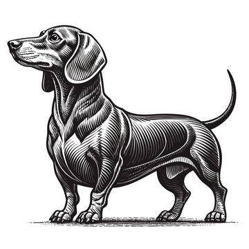 Vintage tattoo dachshund vector illustration bold blackwork engraving dog logo