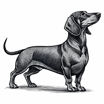 Vintage tattoo dachshund vector illustration bold blackwork engraving dog logo