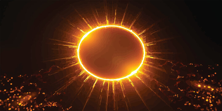 Bright sun with fiery corona and bokeh effects energy burst celestial body