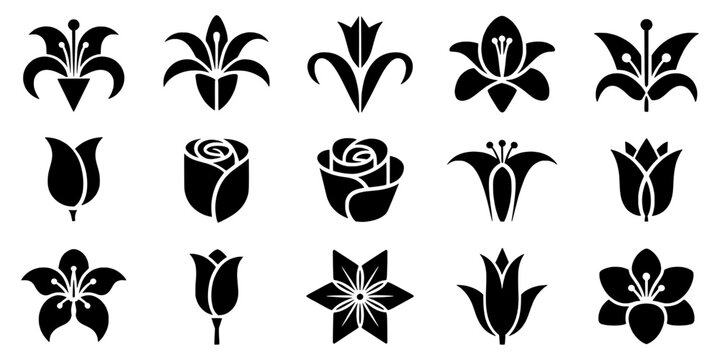 Flower fleur-de-lis decorative icons set with ornate black vintage emblems for branding and invitation designs