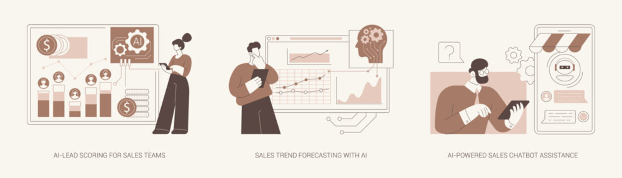 Artificial Intelligence in Sales abstract concept vector illustrations.