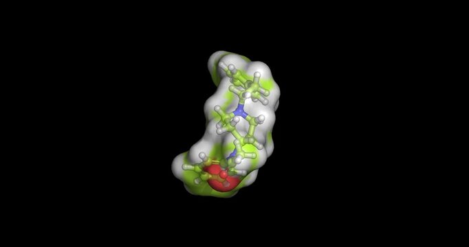 Acetylfentanyl, illicit synthetic opioid designer drug, 3D molecule spinning, 4K