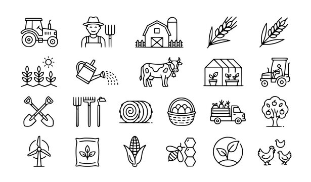 Agriculture and farmer icon set farming vector illustration