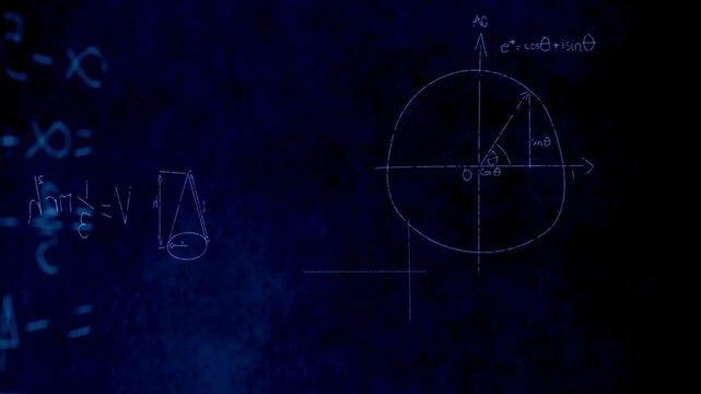 Mathematical, geometric, blue, equations, formulas, science, education