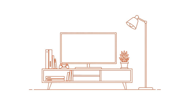 Minimalist entertainment setup illustration tv lamp and decor on white background
