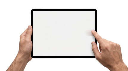 Hands holding and touching blank screen digital tablet horizontally © BTG