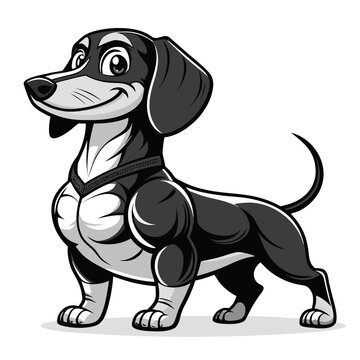 Heroic cartoon dachshund vector mascot cute powerful muscular dog logo character