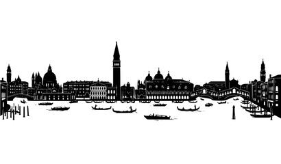 Venice Italy skyline silhouette horizontal banner vector with famous city landmarks © Wahida