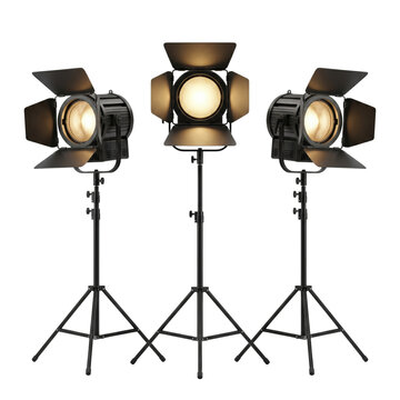 Three professional studio photography continuous light fixtures