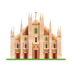 Obraz premium Illustrated architectural building with ornamental facade and spire details