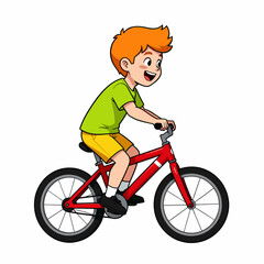 Naklejka premium Cheerful Boy Riding Red Bicycle on White Background