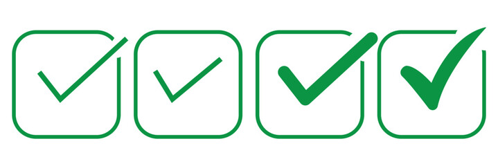 Simple checkmark in a box set with different line width. Correct, approved symbol. Vector icons in flat style © Top
