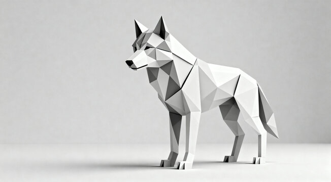 Geometric wolf 3D render with clean white backdrop