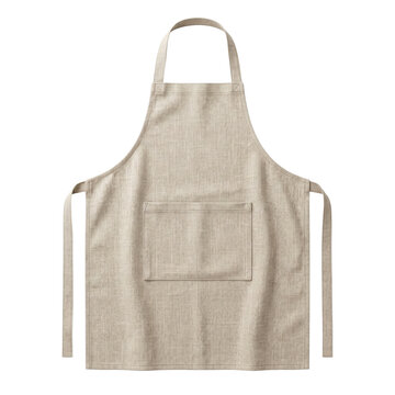 Blank beige linen kitchen apron with front pocket