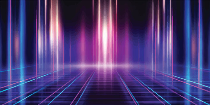 Abstract futuristic neon light background with glowing vertical lines