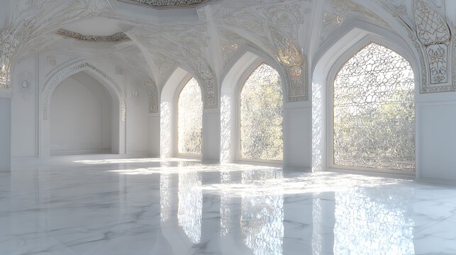 interior of a mosque in white , window arabic decoration