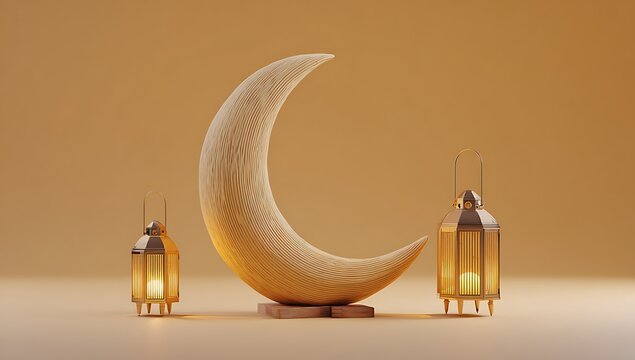 Lanterns stands in the desert at night sky, Ramadan Kareem themed illustration background