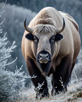 A umber takin  genetic hybrid fantasy animal, fictional species ,  in a crystal ridge