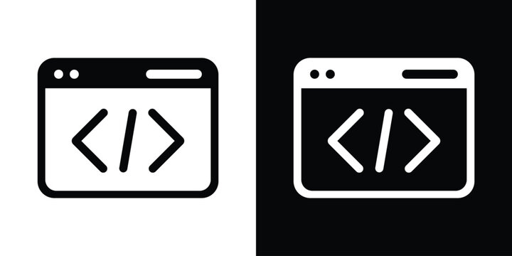 Simple browser application window displaying programming script brackets. Symbolizes clean code, front-end web development, software engineering, and software user interface.